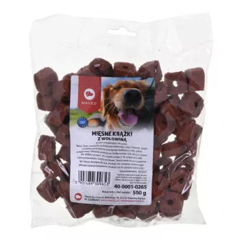 Suņu kārums MACED Meat Discs ar liellopu gaļu 500 g — papildinošs našķis, 12% olbaltumvielu, 8% tauku, 20% mitruma