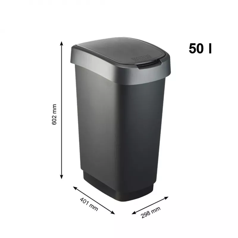 Atkritumu tvertne Rotho Twist 50 L taisnstūrveida polipropilēna, 50 L, 602×298×401 mm, melna