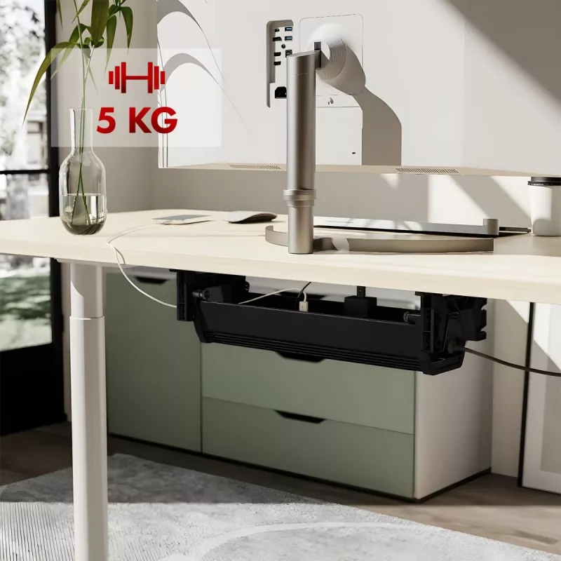 Zem galda kabeļu teknē MACLEAN MC-106B — melna, ABS, maksimālā slodze 5 kg