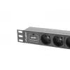 Strāvas sadales bloks LANBERG PDU-03E-0200-BK — 1U, 3x Type E rozetes, 220–250 V, 16 A, 2 m kabelis, melns