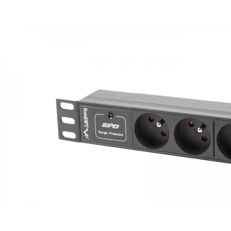 Strāvas sadales bloks LANBERG PDU-03E-0200-BK — 1U, 3x Type E rozetes, 220–250 V, 16 A, 2 m kabelis, melns