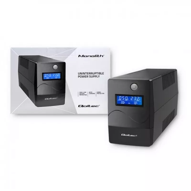 Qoltec Monolith nepārtrauktās barošanas avots (UPS) Double-conversion (Online) 1 kVA 600 W 2 AC kontaktligzdas