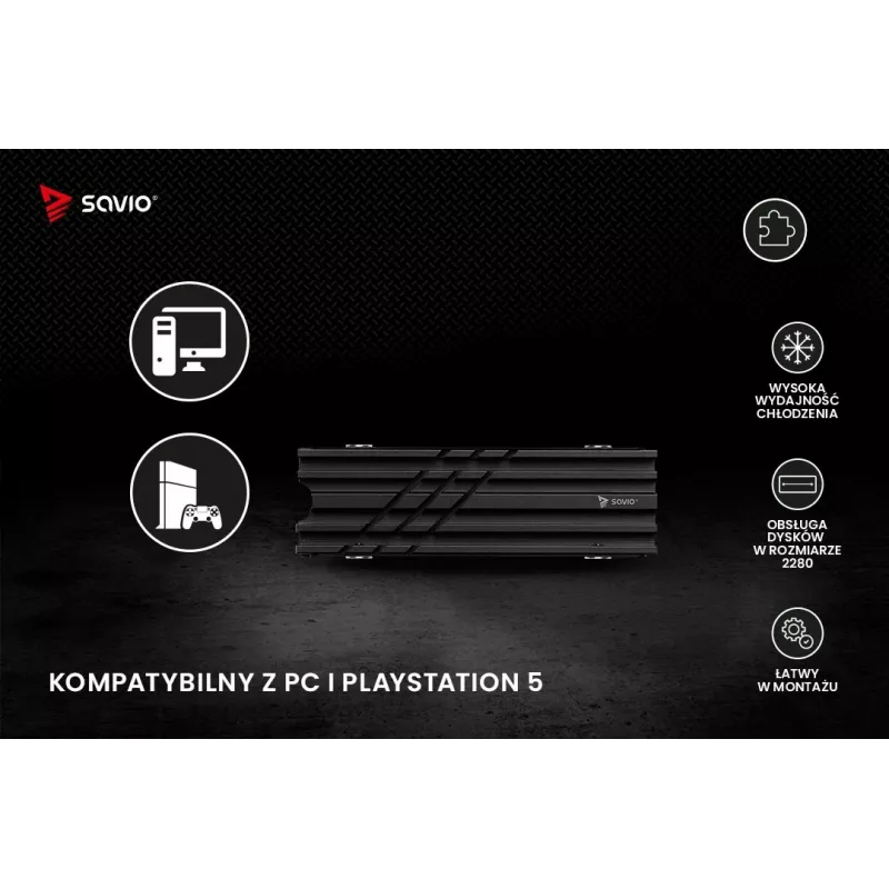 Gaisa dzesētājs SAVIO M.2 NVMe 2280 AK-60 melns radiators 22x80 mm SSD