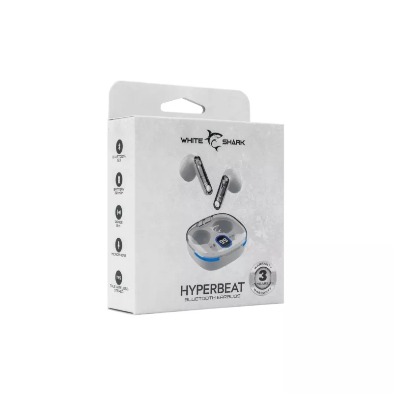 Austiņas White Shark GEB-TWS37 HyperBeat balta