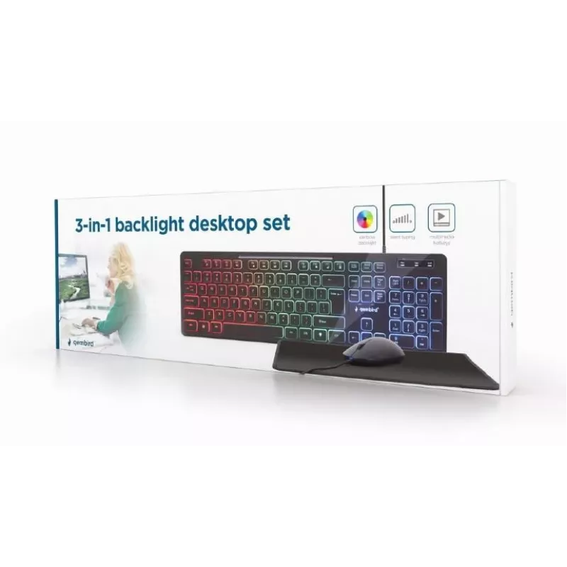 Vadu pilna izmēra tastatūra ar peli Gembird KBS-UML-01 — USB, QWERTY US, 104 taustiņi, melna