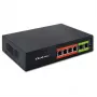 Ethernet PoE slēdzis QOLTEC 52289 — 4x RJ45 PoE porti, 2x RJ45 augšupsaites porti, 65W jaudas budžets