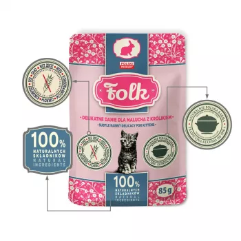 FOLK Kitten Subtle rabbit delicacy - mitrā kaķu barība - 85g