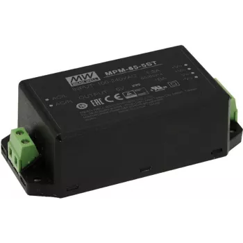 Strāvas adapteris MEAN WELL MPM-65-24ST 65 W iekštelpu 24 V melns, ieeja 80–264 V, 2xMOPP, EN/UL 60601