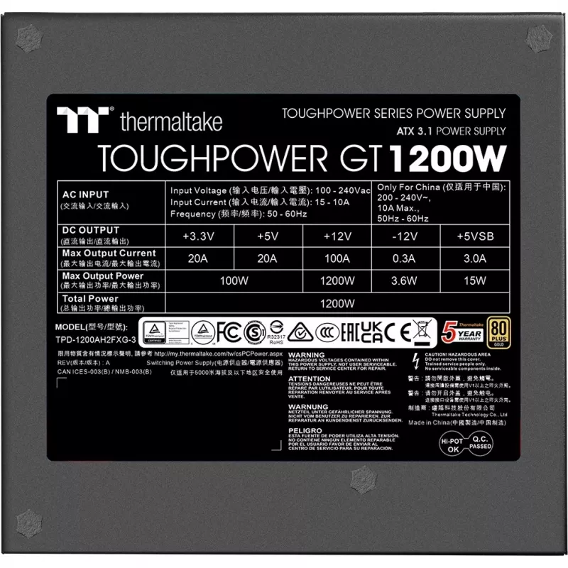 Barošanas bloks Thermaltake Toughpower GT 1200W 24-pin ATX melns