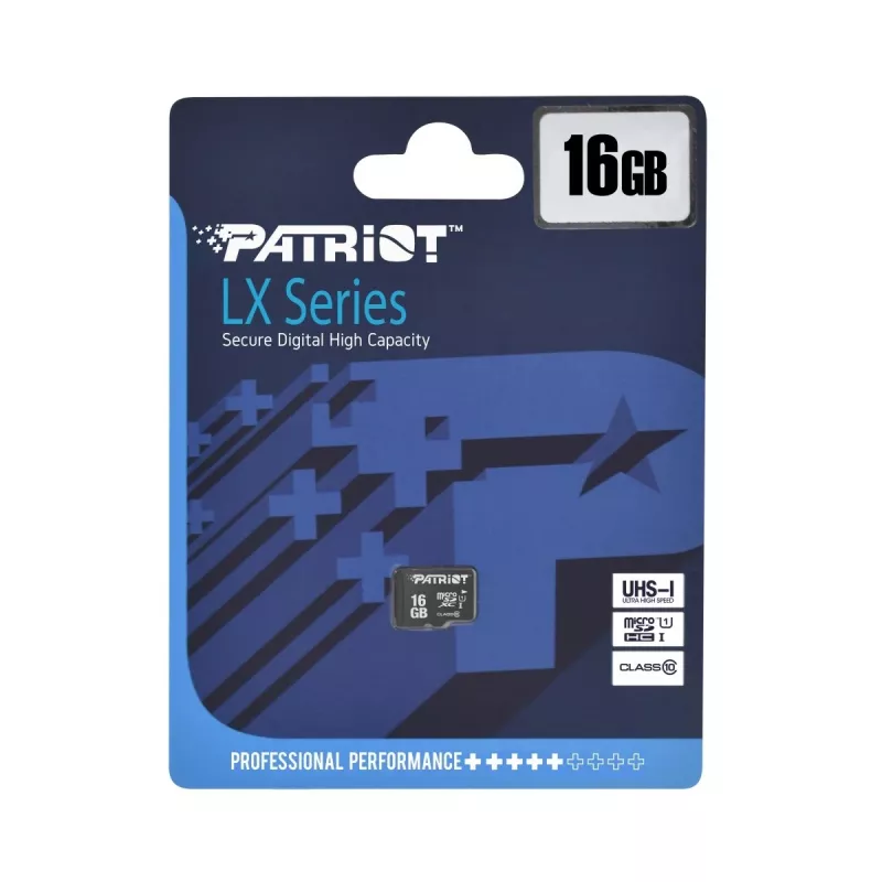 MicroSDHC atmiņas karte PATRIOT PSF16GMDC10 — 16 GB, 10. klase, UHS-I (U1), 80 MB/s, melna