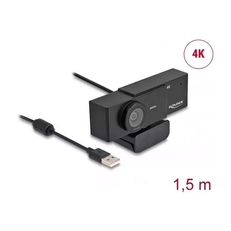 Tīmekļa kamera DeLOCK 96400 8 MP 3840 x 2160 pikseļi USB 2.0 Melna
