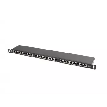 Patch panel LANBERG PPS5-0024-B 24-portu CAT5e, metāla, 0,5U, 445×99×22,3 mm, melns