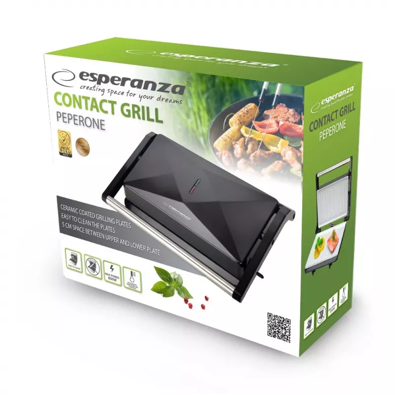 Elektriskais keramiskais kontakta grils ESPERANZA EKG013 850 W, nepiedegošas plāksnes, 230 × 145 mm cepšanas virsma