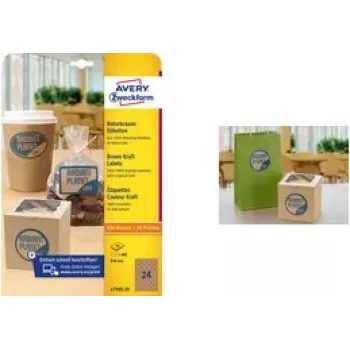 AVERY apaļās uzlīmes L7105-25 40 mm kraftpapīrs 100% – iepakojumā 25 loksnes