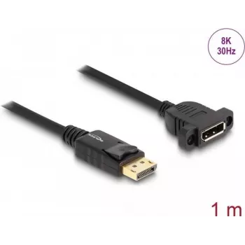 DeLOCK DisplayPort 1.4 kabelis 8K 30 Hz vīriešu sievietei 1 m paneļa montāža melns
