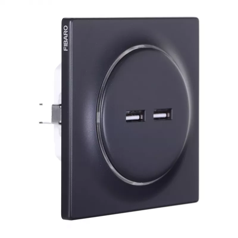Fibaro FGWU-021-8 sienas rozete 2x USB melna