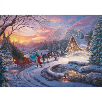 Thomas Kinkade Studios: Disney Dreams Collection - Pelnrušķīte atnes Ziemassvētku egli, puzle 1000 gabali