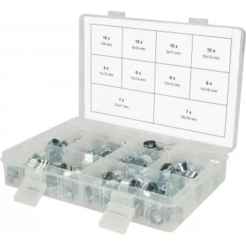 Skavu komplekts ks tools 970.0770 — mini skavas 78 gab., izmēru diapazons 7–18 mm