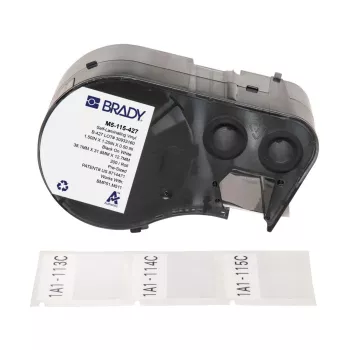 Brady, M5-115-427, selbstlaminierendes Vinyl, Melns to Balts/Transparent, 38.10 x 12.70(31.75) mm, pastāvīgs, kabeļa diametram 3.40 - 6.10 mm (200 gab.) (170864)