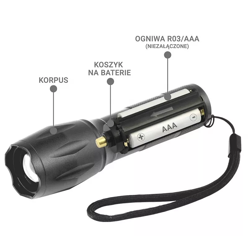 Kabatas lukturītis everActive FL600 — 600 lm, 10 W, alumīnija korpuss, IPX4, 130 mm, 3×AAA, sarkans