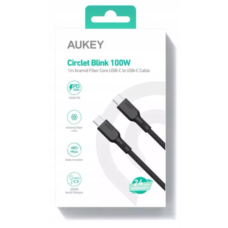 AUKEY CB-KCC101 Nylon kabelis USB-C - USB-C 1m