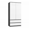 Skapis top e shop MALWA SS-90, 90×180×50 cm, antracīta rāmis, baltas veramas durvis, 2 atvilktnes, lamināts 16 mm