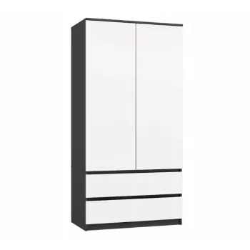 Skapis top e shop MALWA SS-90, 90×180×50 cm, antracīta rāmis, baltas veramas durvis, 2 atvilktnes, lamināts 16 mm