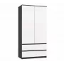 Skapis top e shop MALWA SS-90, 90×180×50 cm, antracīta rāmis, baltas veramas durvis, 2 atvilktnes, lamināts 16 mm