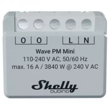 Viedais slēdzis Shelly Qubino Wave PM Mini pelēks, bezvadu, 110–240 V, 16 A, 24–30 V līdzstrāva, 868,4 MHz