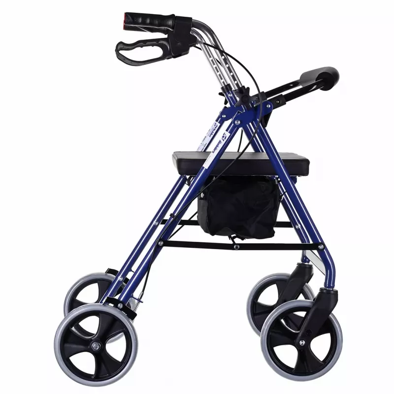 Četru riteņu rollators ar sēdekli, zils/melns