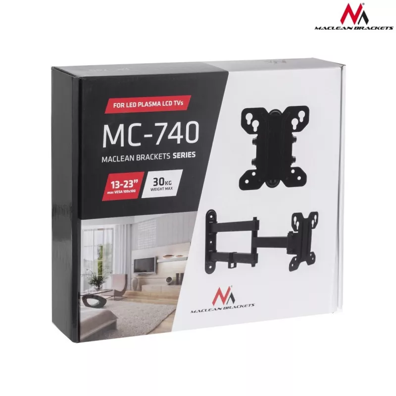 TV sienas stiprinājums MACLEAN MC-740 13–23 collu ekrāniem, VESA līdz 100x100, kravnesība 30 kg