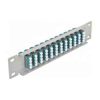 Optiskās šķiedras komutācijas panelis DeLOCK 10 collu 12 portu LC Quad Aqua 1U pelēks