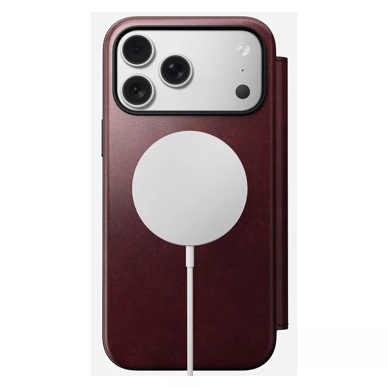Mobilā tālruņa vāciņš Nomad Modern Leather Folio iPhone 17 Pro Max — āda, TPU, PC, alumīnijs, bordo, 16 cm (6,3 collas)