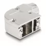 Kabeļa aizsargs DELOCK D-Sub korpuss 9‑kontaktu tēviņam/mātītei ar metāla kronšteinu 90° leņķī, sudraba, 33×47×16 mm