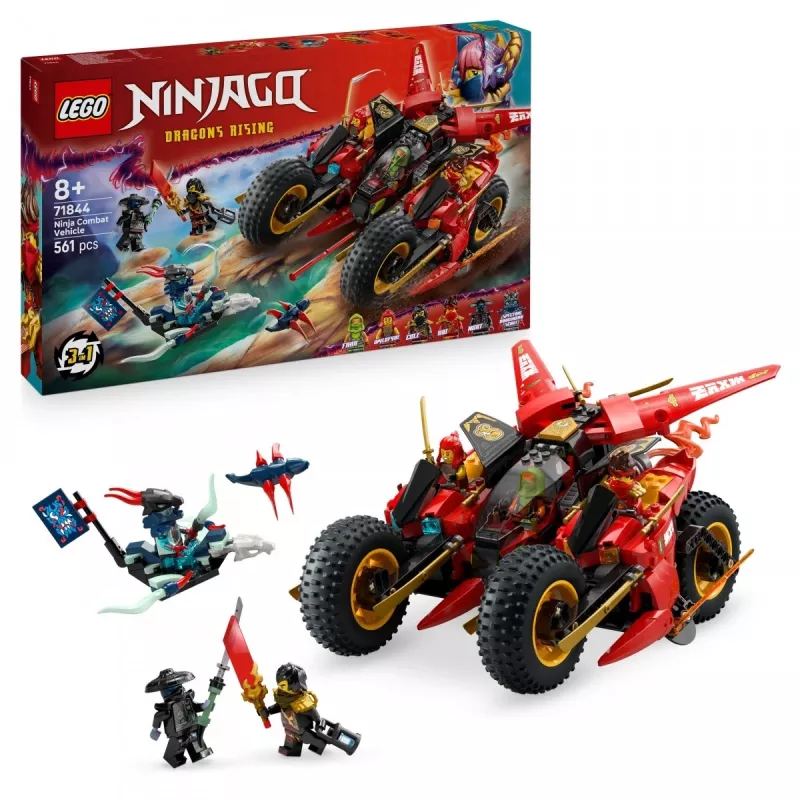 LEGO Ninja Combat Vehicle komplekts 71844 — NINJAGO, 561 detaļas, 6 minifigūras, kustīgas daļas, 140×240×220 mm