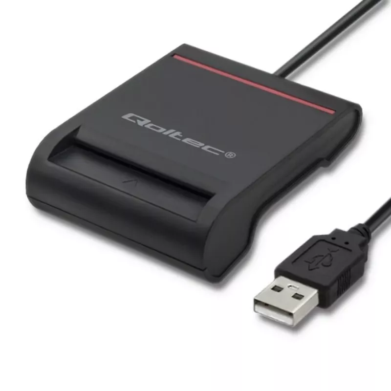 ID karšu lasītājs QOLTEC Smart chip ID card scanner — USB, melns, 84.5×65×16 mm, 63 g