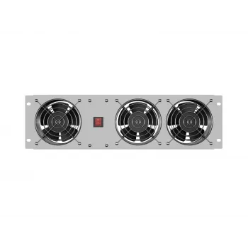 Ventilācijas panelis vertikāls 19 collu statīva skapim, 3 ventilatori, 230 V, pelēks