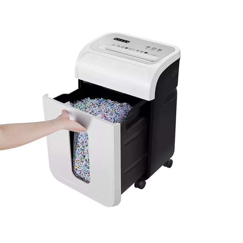Biroja dokumentu smalcinātājs TRACER TRANIS47633 balts — 4x12 mm šķērsgriezums, 14 lapu ietilpība, 20 L grozs