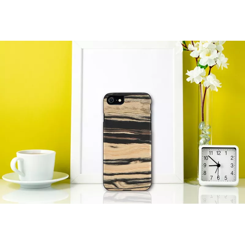 Telefona maciņš Man and Wood iPhone 7/8 — balts ar melnkoka detaļām