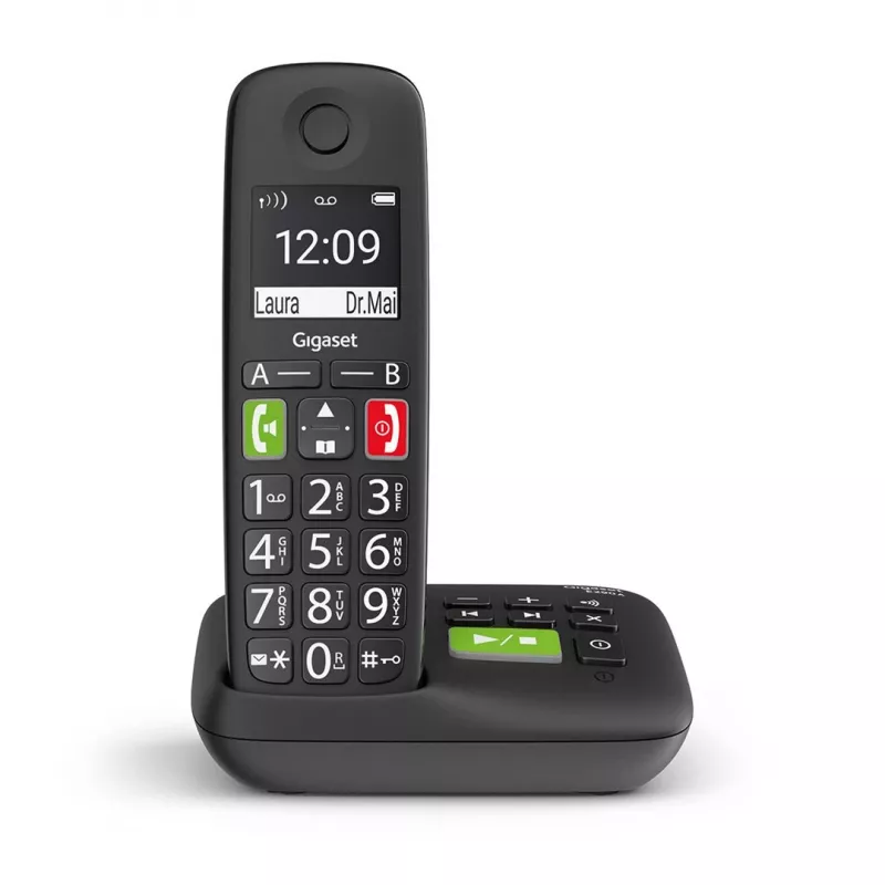 Gigaset E290A Analog/DECT tālrunis ar zvanītāja ID, melns