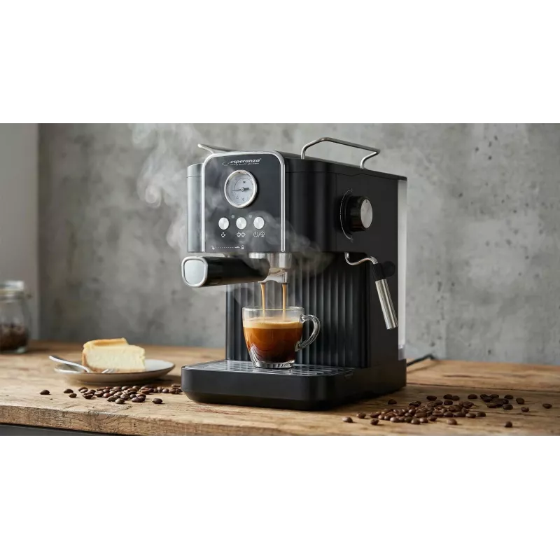 Espresso kafijas automāts ESPERANZA EKC010 — 1,8 L ūdens tvertne, 850 W, 20 bāri, iebūvēts piena putotājs
