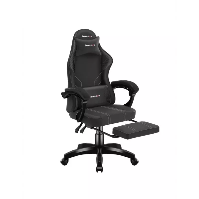 Spēļu krēsls huzaro Force 3.7 Carbon Melns — ergonomisks, regulējams augstums 107.5–116.5 cm, 5 riteņi, jostasvietas un kakla spilveni