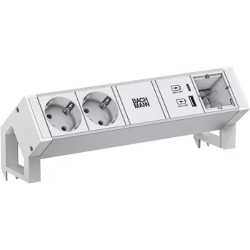 Pagarinātājs Bachmann DESK2 ALU balta 937.413 ar 2x USB pieslēgvietām