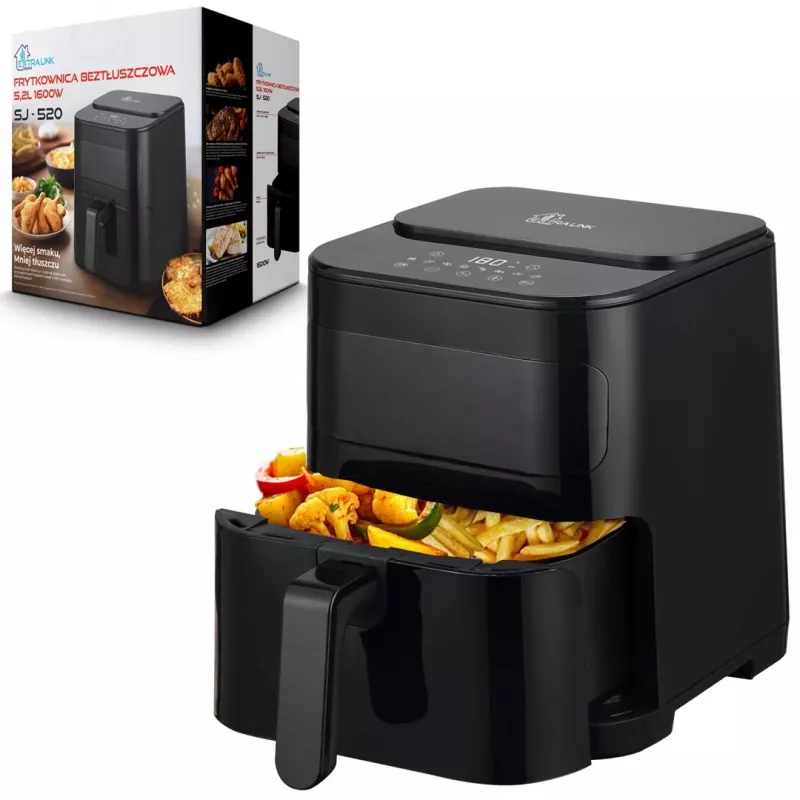 Extralink HOME AIR 5.2L EU SJ-520 cepamā krāsns Viena 1600 W Karstā gaisa cepamā krāsns Melna