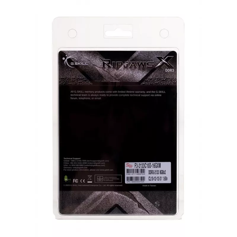 Desktop DDR3 16GB (2x8GB) 2133MHz G.SKILL RipjawsX 240-pin DIMM, 1.6V, CL12, dual-channel, heatsink