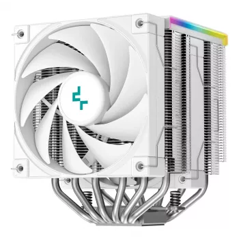 Gaisa dzesētājs DeepCool AK620 Digital SE balta — divi 120 mm ventilatori, 6 siltuma caurules, PWM, LGA 1700 atbalsts, iebūvēts displejs
