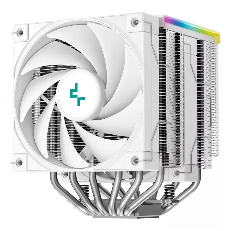 Gaisa dzesētājs DeepCool AK620 Digital SE balta — divi 120 mm ventilatori, 6 siltuma caurules, PWM, LGA 1700 atbalsts, iebūvēts displejs