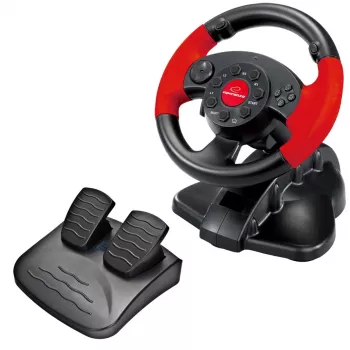 Stūres rats ESPERANZA EG103 spēļu kontrolieris — PC/PS2/PS3, 13 pogas, vibrācija, akselerometrs, melns/sarkans
