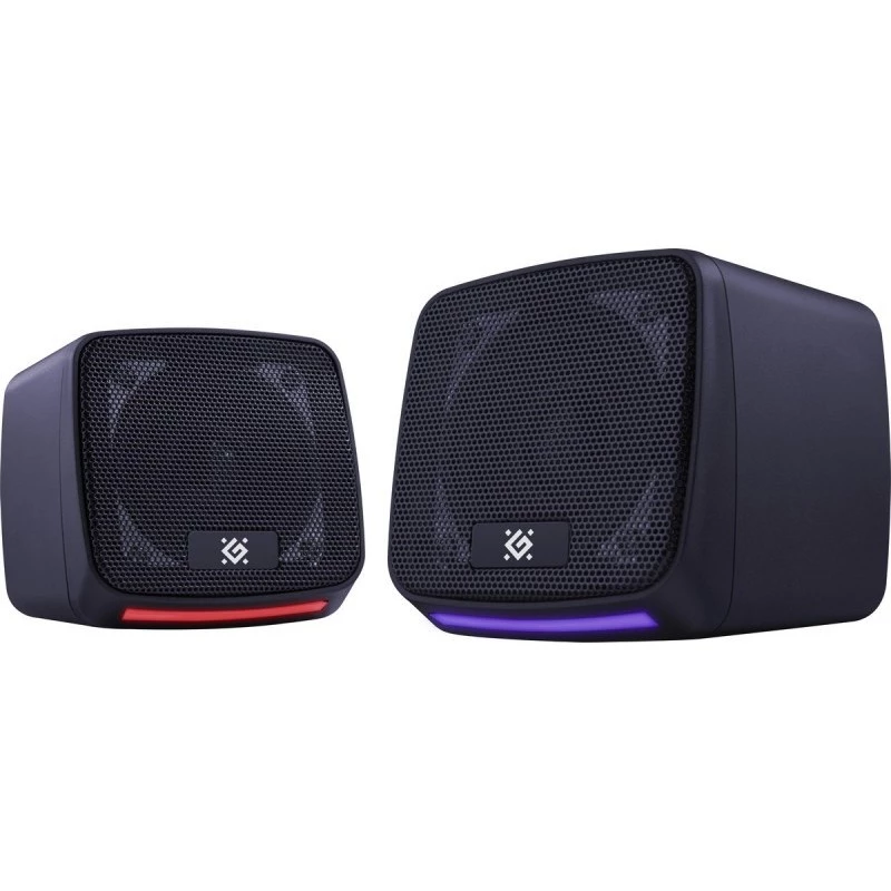 PC skaļruņi DEFENDER J3 2.0 6W LED USB, 2×3W RMS, 90–20000 Hz, 3.5 mm, melni