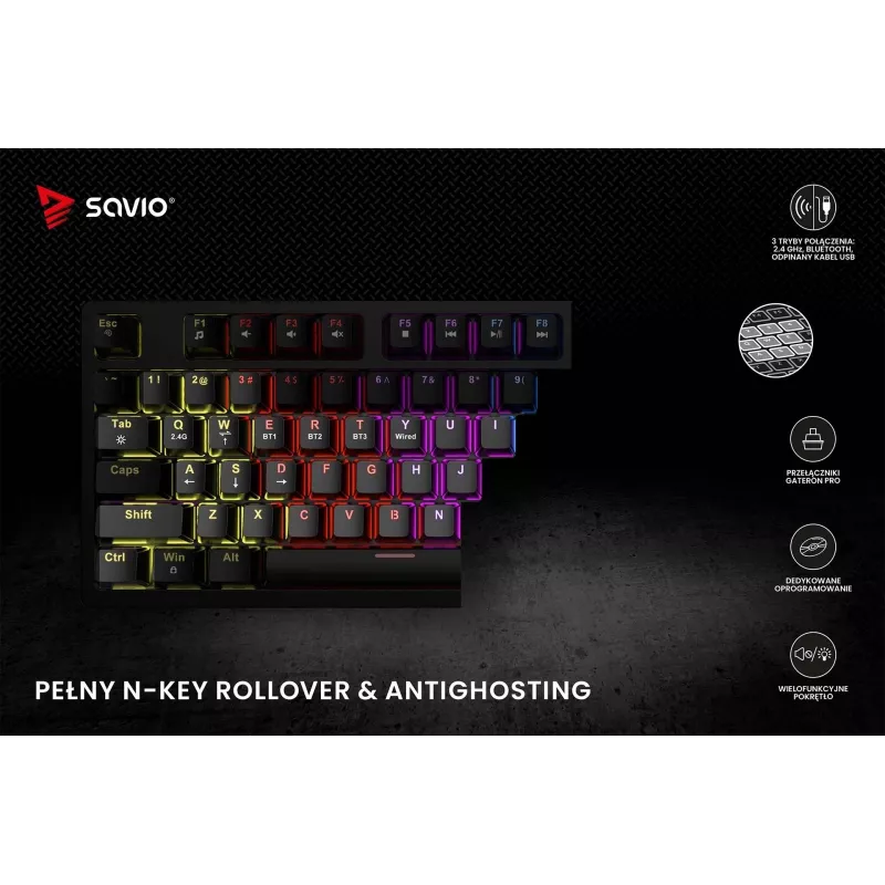 Savio Phenix SAVGK-RED spēļu tastatūra USB RF bezvadu Bluetooth QWERTY